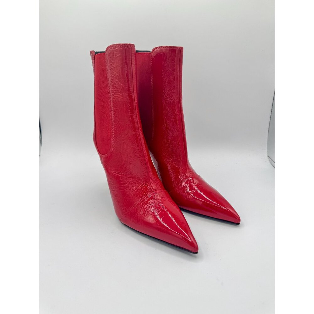 Balmain Moneta Engraved Heeled Red Ankle Boots - Picture 4 of 12